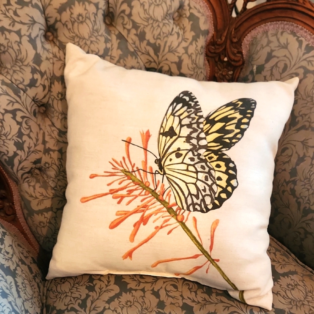 Butterfly Print Decorative Pillow